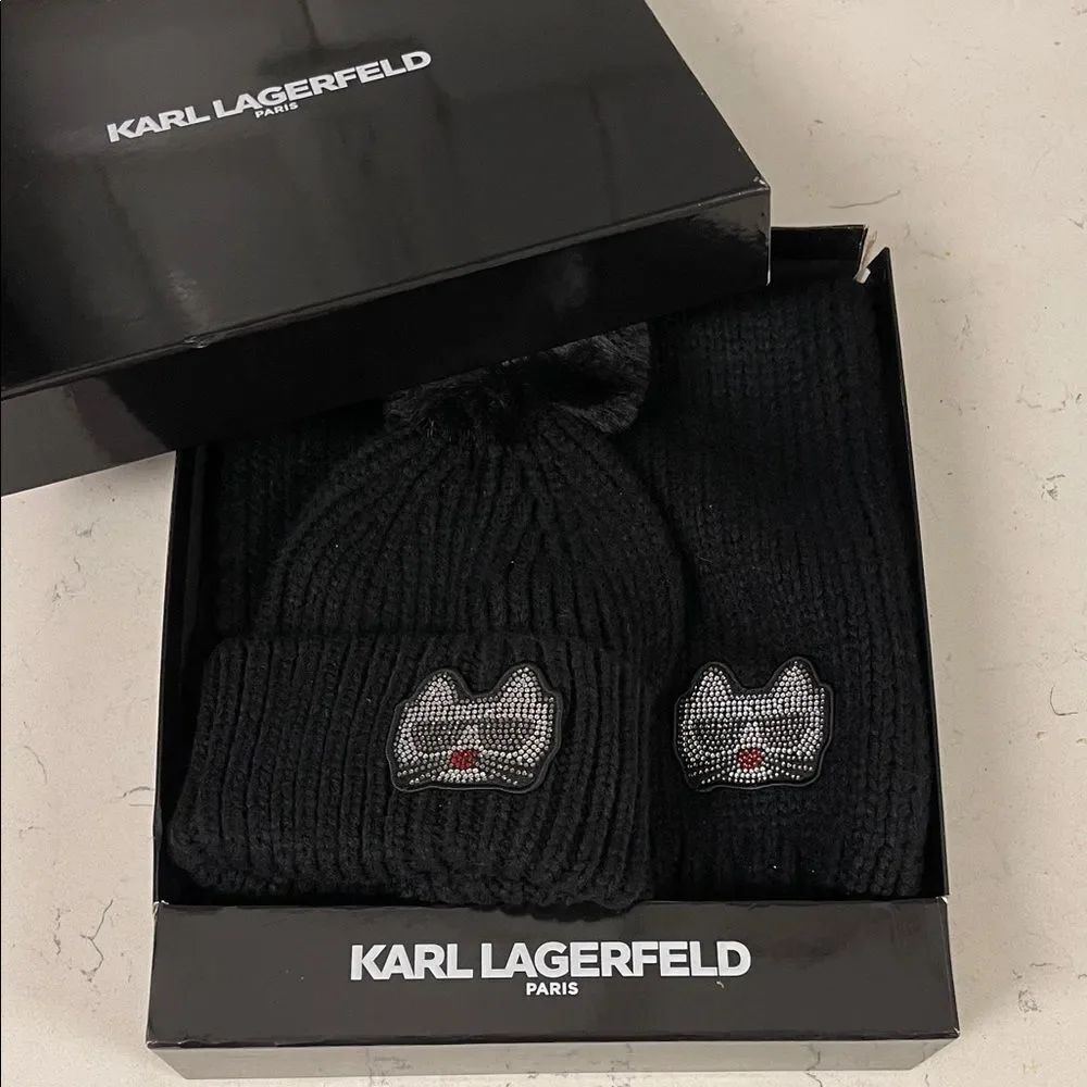 KARL LAGERFELD PARIS Disco Choupette Faux-Fur Pom-Pom Beanie & Scarf Gift Set